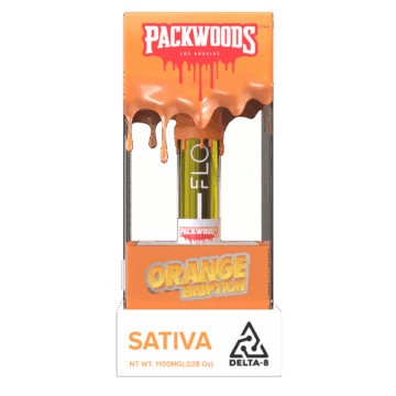 image showing front of 1G-Packwoods-FLO-Delta-8-Cartridge-Orange-Eruption-carts-for-sale