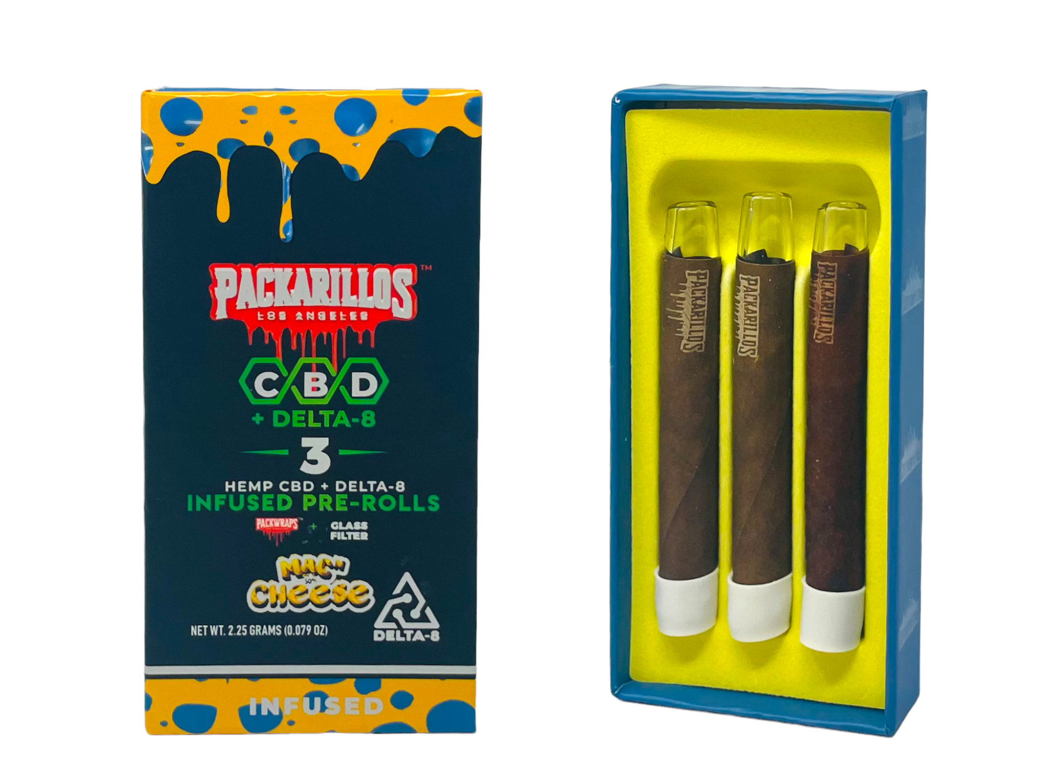 image showing front of unboxed Packarillos delta 8 infused pre roll 3ct